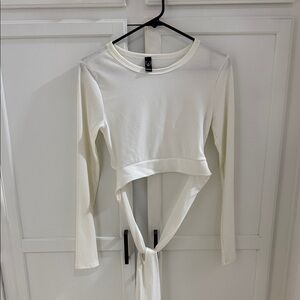 Windsor Cream Long Sleeve Tie-Front Crop Top